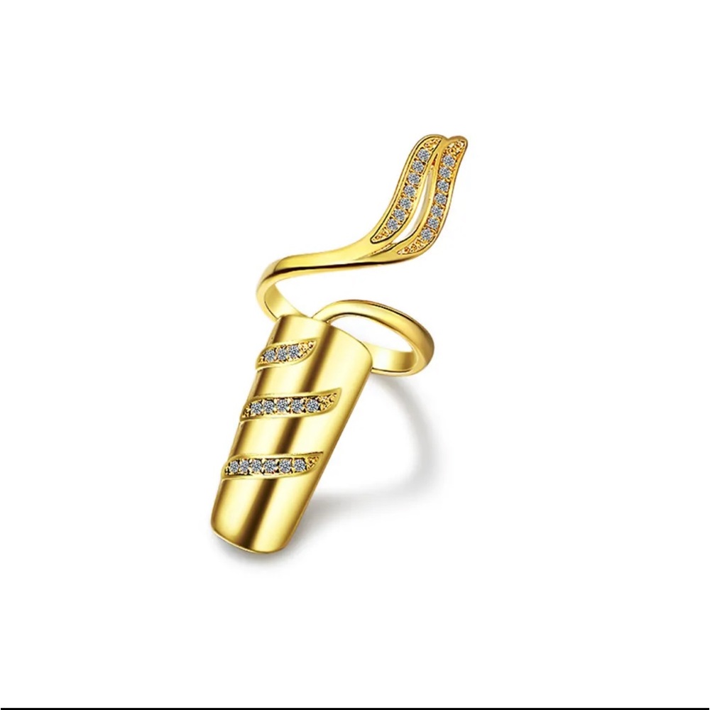 NWT Crystal Adjustable Opening  Knuckle Finger Cover Tip Nail Ring